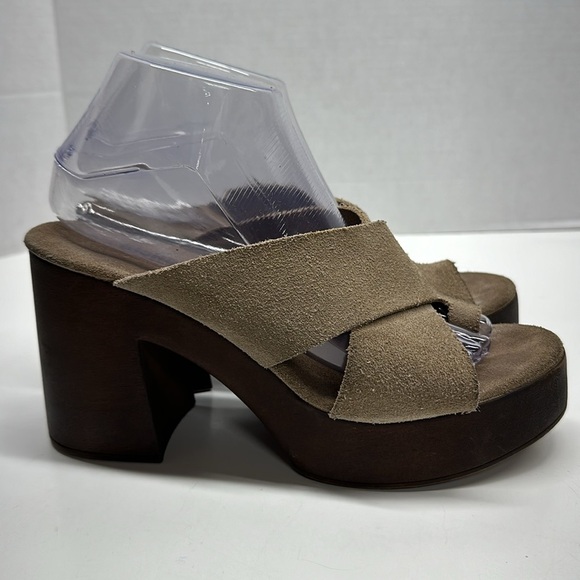 Bionatural Suede Slide Chunky Block Heel Open Toe Sandals Shoes Tan Brown Size 9 - Picture 3 of 10